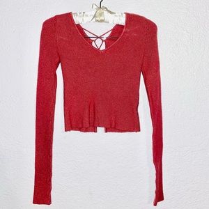 Arizona sweater cropped tie up long sleeved soft pink